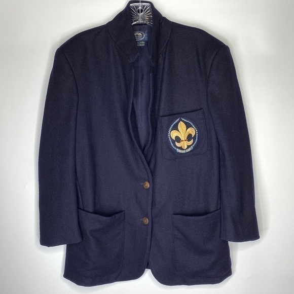 Vintage British Khaki By Robert Lighton Navy Blue Wool Blazer Jacket Size Small - Picture 1 of 9